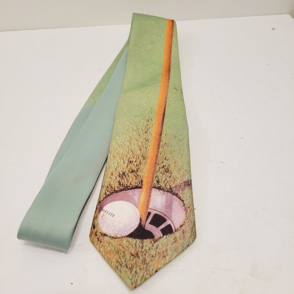 Vtg 80s Ralph Marlin Novelty Mens Golf Tie Hole Shot Green USA Made Father's Day - Picture 1 of 3